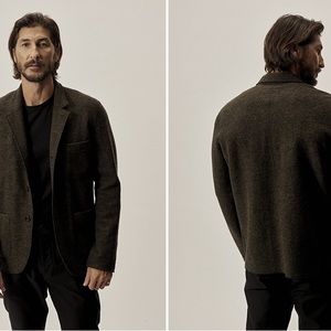 Buck Mason Felted Chore Coat in Marled Wool Dark Olive green/grey color, XL